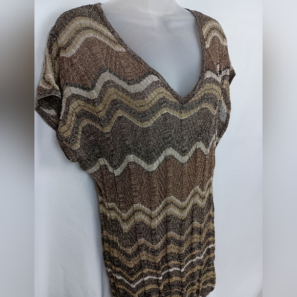 CACHE Western Brown Tan Chevron Stretchy Knit Top (#1,375) - Picture 5 of 7